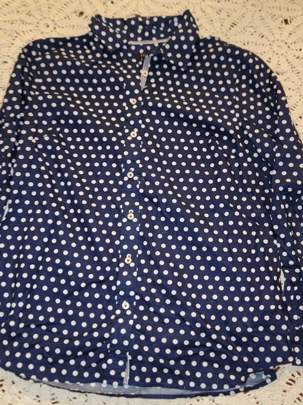 Talbots Navy and White Polka Dot Button-Down Blouse